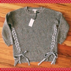 NWT Gray Lace-up Sweater